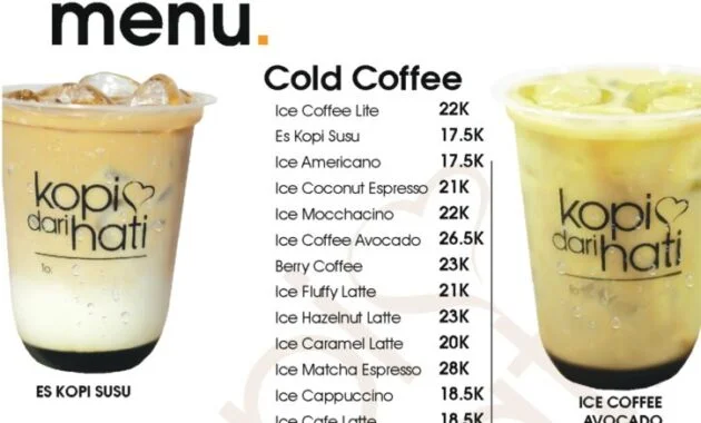 Menu Franchise Kopi dari Hati