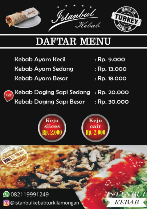 Daftar Menu Franchise Istanbul Kebab Turki